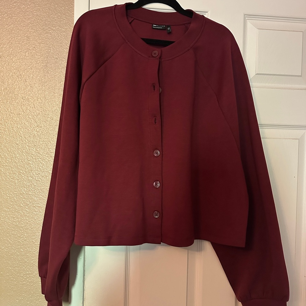 ASOS Deep Red Button-Up Cropped Cardigan